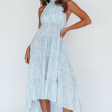 South Haven Halter Midi Dress Floral Blue