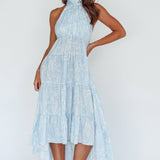 South Haven Halter Midi Dress Floral Blue