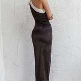 Sweetest Thing One-Shoulder Bow Maxi Dress Black