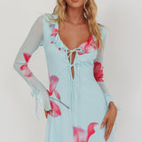 Sea Dreaming Ruffle Trim Mini Dress Floral Blue