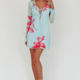 Sea Dreaming Ruffle Trim Mini Dress Floral Blue