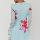 Sea Dreaming Ruffle Trim Mini Dress Floral Blue