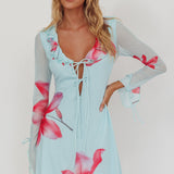 Sea Dreaming Ruffle Trim Mini Dress Floral Blue