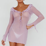 Sea Dreaming Ruffle Trim Mini Dress Lilac