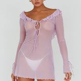 Sea Dreaming Ruffle Trim Mini Dress Lilac