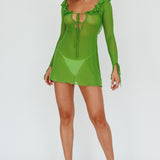Sea Dreaming Ruffle Trim Mini Dress Lime