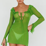 Sea Dreaming Ruffle Trim Mini Dress Lime