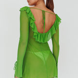 Sea Dreaming Ruffle Trim Mini Dress Lime