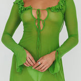 Sea Dreaming Ruffle Trim Mini Dress Lime