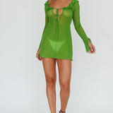 Sea Dreaming Ruffle Trim Mini Dress Lime