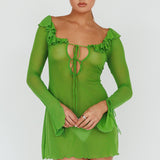 Sea Dreaming Ruffle Trim Mini Dress Lime