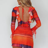 Bohemia Tied Bust Long Sleeve Dress Orange