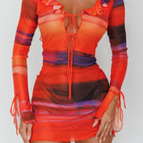 Bohemia Tied Bust Long Sleeve Dress Orange
