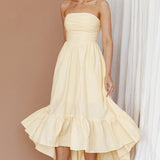 Sunday Mornings Ruched Bust Midi Dress Lemon
