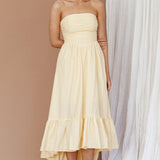 Sunday Mornings Ruched Bust Midi Dress Lemon