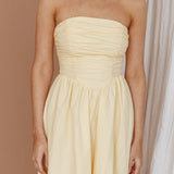 Sunday Mornings Ruched Bust Midi Dress Lemon