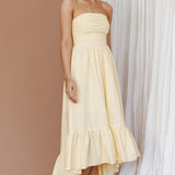 Sunday Mornings Ruched Bust Midi Dress Lemon