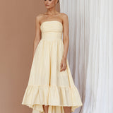 Sunday Mornings Ruched Bust Midi Dress Lemon