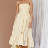 Sunday Mornings Ruched Bust Midi Dress Lemon