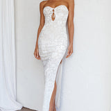 Sing To Me Keyhole Bodice Midi Dress White