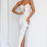 Sing To Me Keyhole Bodice Midi Dress White