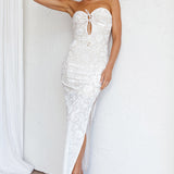 Sing To Me Keyhole Bodice Midi Dress White