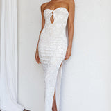 Sing To Me Keyhole Bodice Midi Dress White