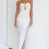Sing To Me Keyhole Bodice Midi Dress White