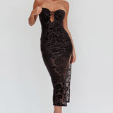 Sing To Me Keyhole Velvet Midi Dress Black