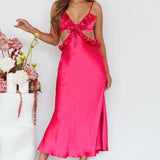 Stole My Heart Frill Trim Maxi Dress Hot Pink