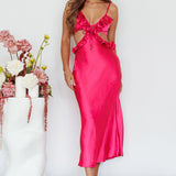 Stole My Heart Frill Trim Maxi Dress Hot Pink