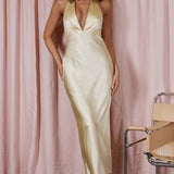 Of Your Dreams Rose Accent Halter Dress Butter