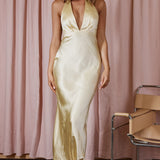 Of Your Dreams Rose Accent Halter Dress Butter