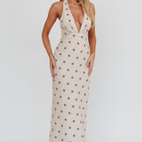 Of Your Dreams Plunging Halter Dress Oat