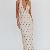 Of Your Dreams Plunging Halter Dress Oat