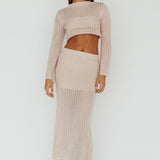 Bayside Crochet Midi Skirt Beige