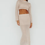 Bayside Crochet Midi Skirt Beige