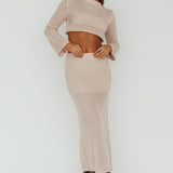 Bayside Crochet Midi Skirt Beige