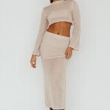 Bayside Long Sleeve Crochet Top Beige