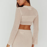 Bayside Long Sleeve Crochet Top Beige
