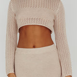 Bayside Long Sleeve Crochet Top Beige