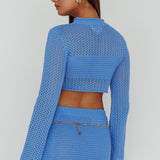 Bayside Long Sleeve Crochet Top Ocean