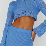 Bayside Long Sleeve Crochet Top Ocean