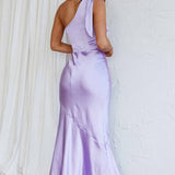 Eleanora One-Shoulder Satin Dress Lilac