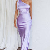 Eleanora One-Shoulder Satin Dress Lilac