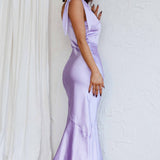 Eleanora One-Shoulder Satin Dress Lilac