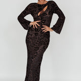 Novalie Long Sleeve Velvet Print Midi Dress Black