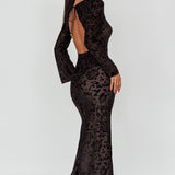 Novalie Long Sleeve Velvet Print Midi Dress Black