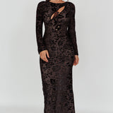 Novalie Long Sleeve Velvet Print Midi Dress Black