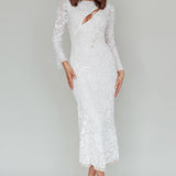 Novalie Long Sleeve Velvet Print Midi Dress White